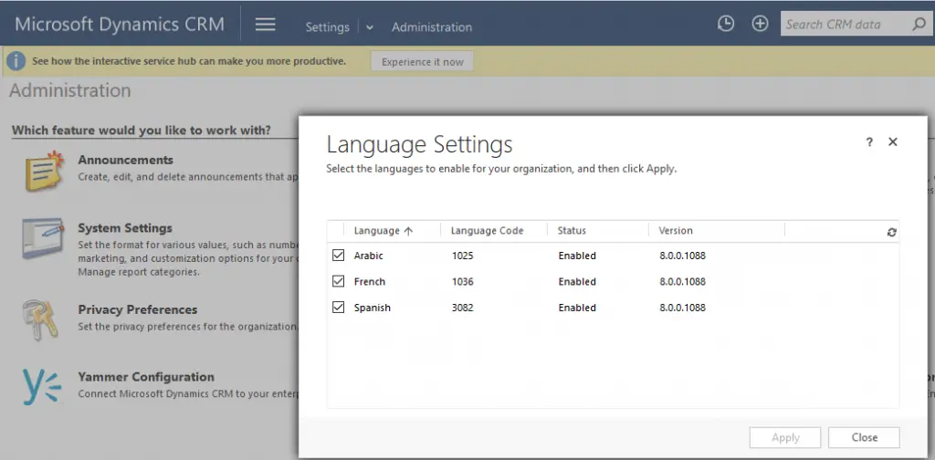 Microsoft Dynamics CRM Languages